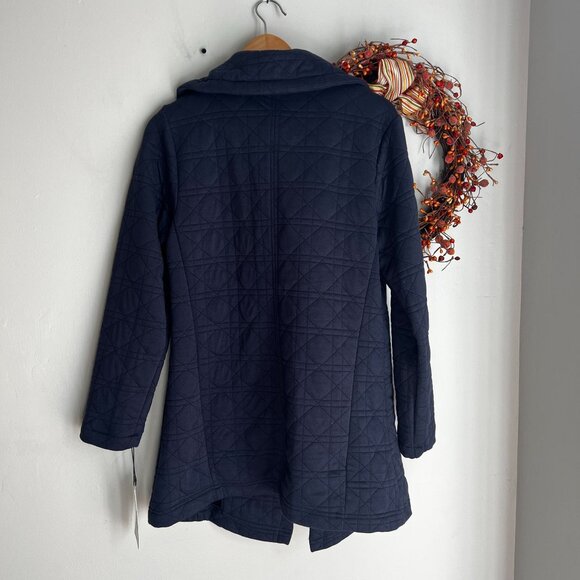 Bagatelle Womens Quilted Jacket Open Front Draped Collar SMALL in Navy Blue - Picture 2 of 11